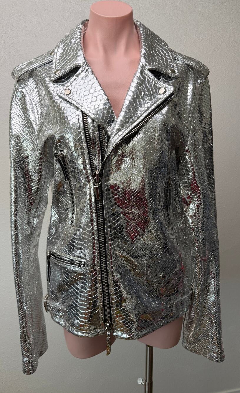 Giuseppe Zanotti Silver Python Moto Jacket Women's L
